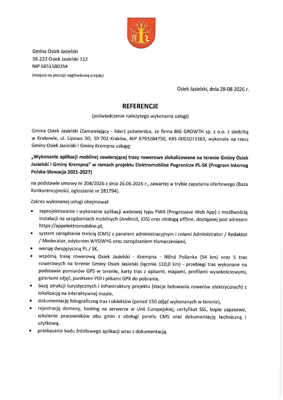Referencje — Gmina Osiek Jasielski