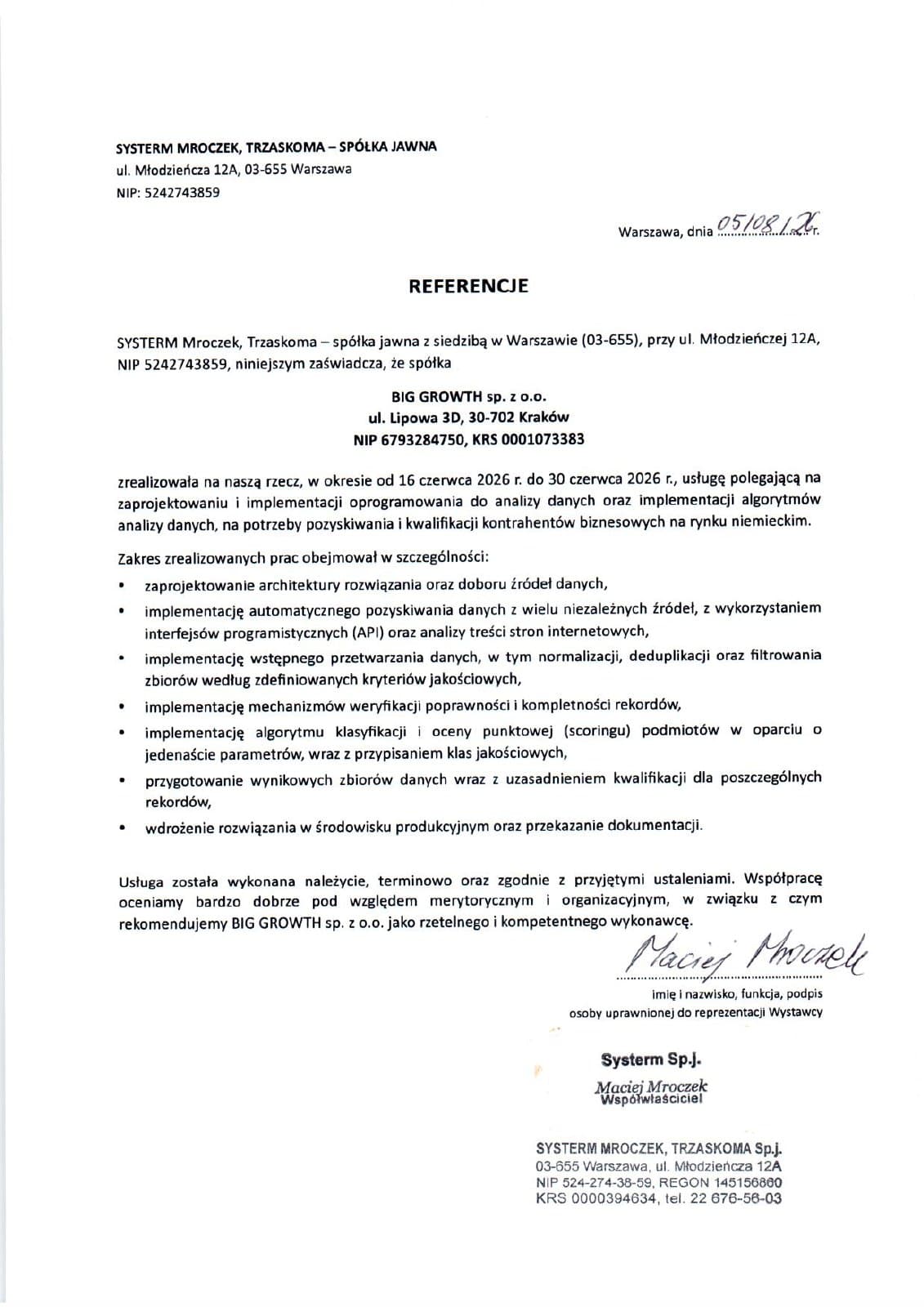 Referencje — Systerm Mroczek, Trzaskoma sp.j.