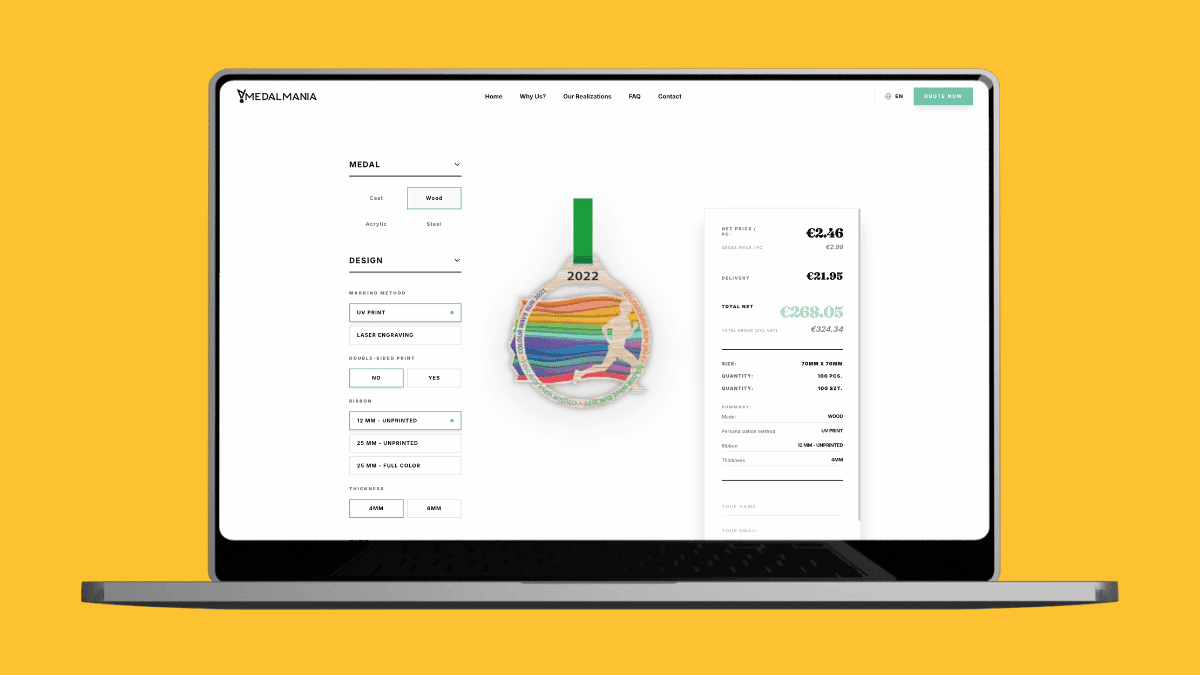 Configurador avançado de medalhas com orçamento dinâmico