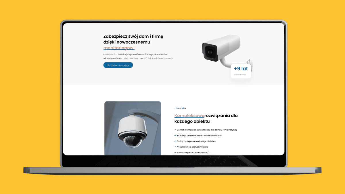 Landing page dla firmy instalującej monitoring i domofony