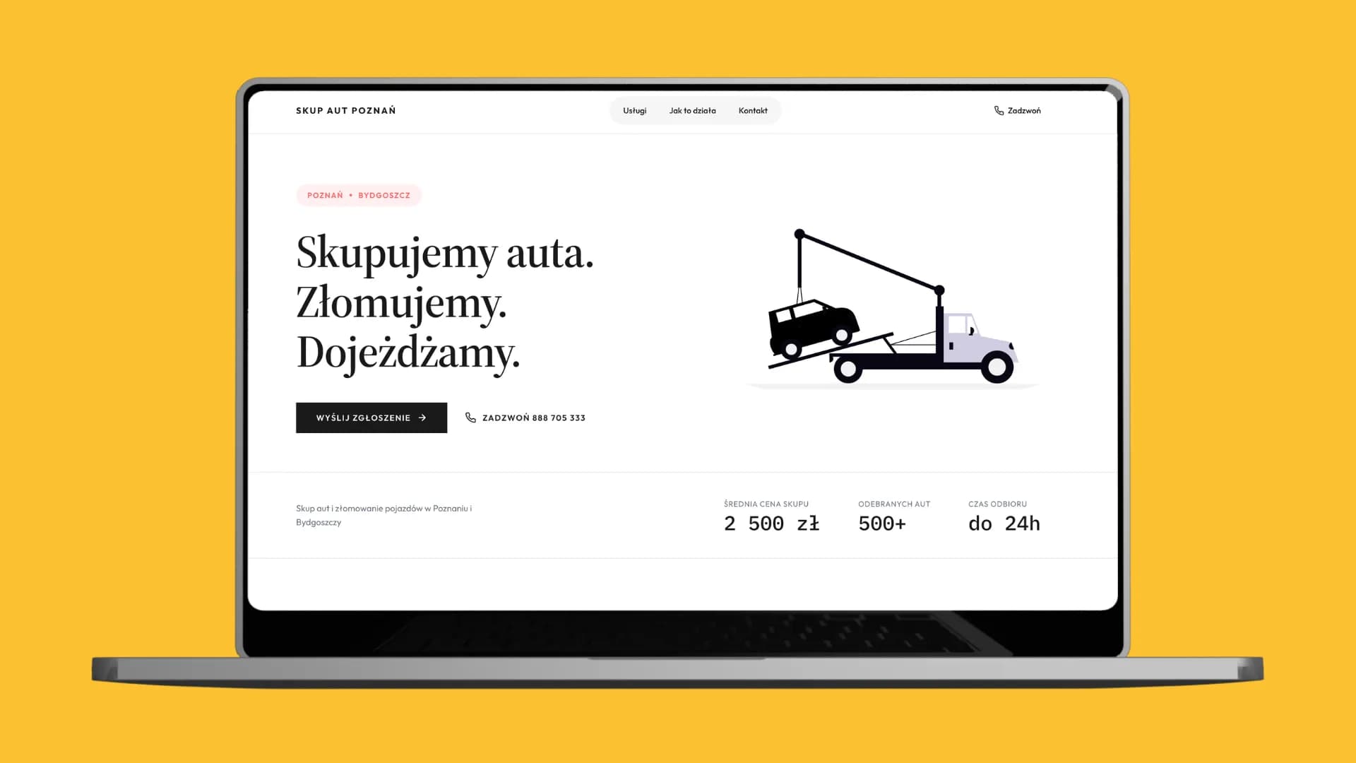 Landing page for a car scrapyard with contact form